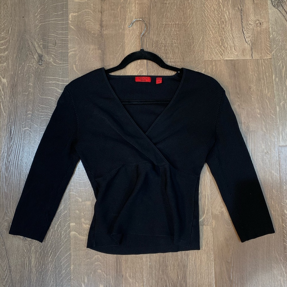 Venini Black Long Sleeve V-Neck